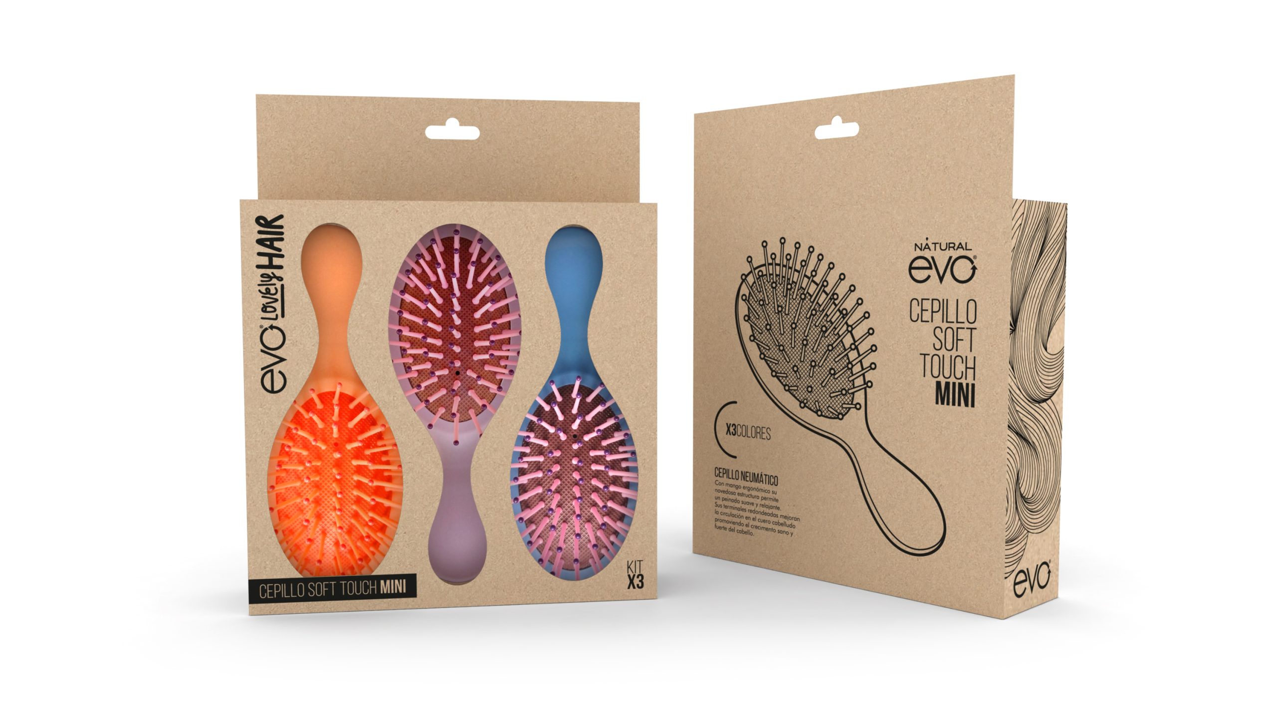 Set 3 cepillos soft mini naranja + lila + azul
