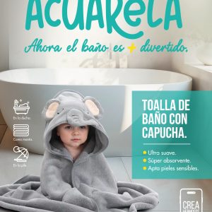 TOALLA CON CAPUCHA ELEFANTE GRIS