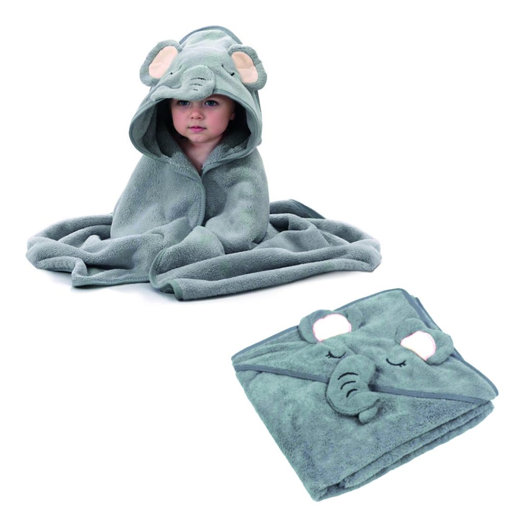 TOALLA CON CAPUCHA ELEFANTE GRIS