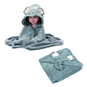 TOALLA CON CAPUCHA ELEFANTE GRIS